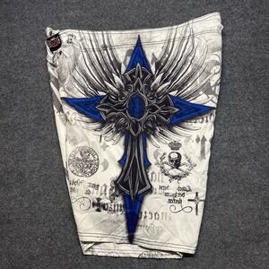 MMA Elite Training Shorts Mens XL Skull Wings Activewear Vtg Y2K Swim Trunks